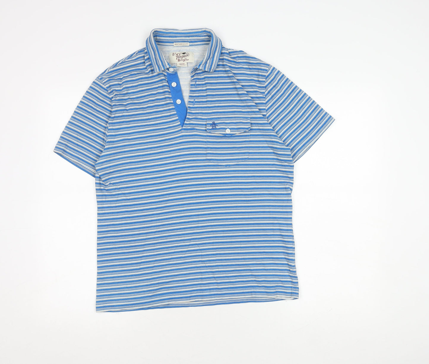 Penguin Men's Blue Striped Polo Shirt - Slim Fit