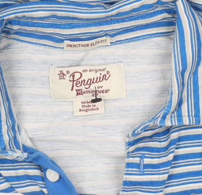Penguin Men's Blue Striped Polo Shirt - Slim Fit