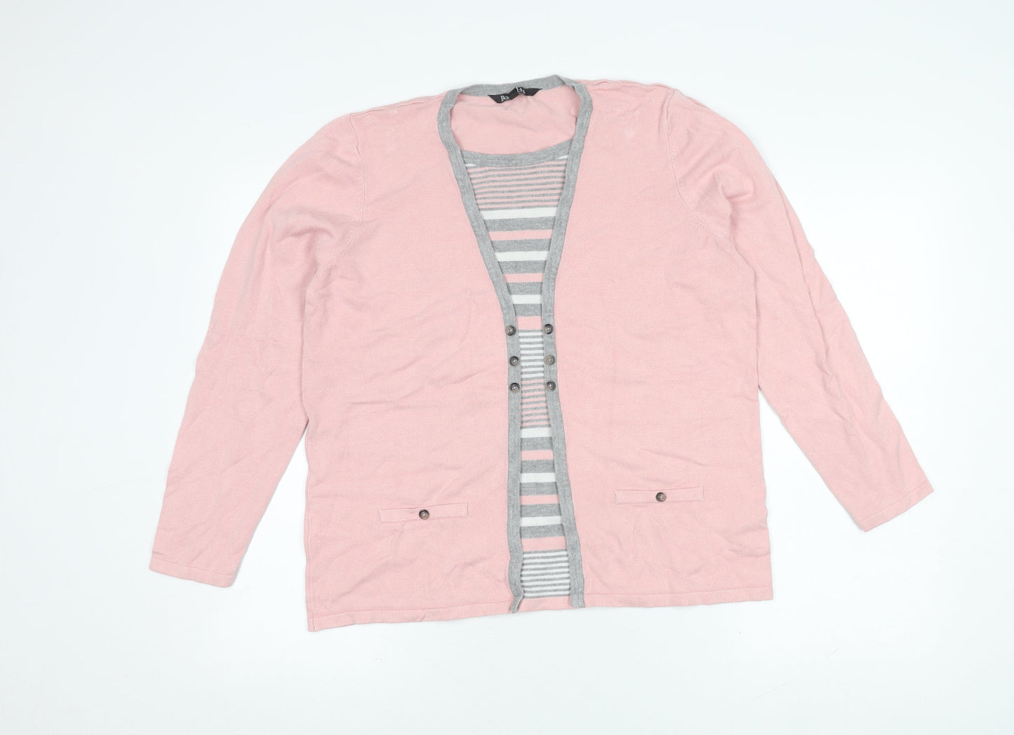 Bonmarché Women's Pink Striped Long Sleeve Cardigan 16