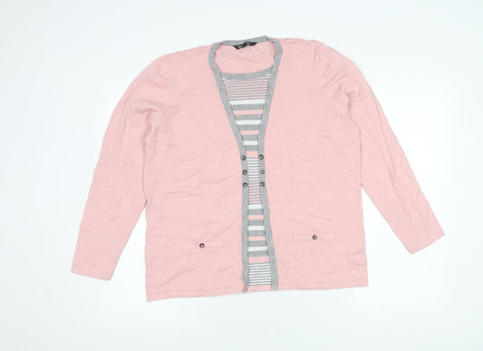 Bonmarché Women's Pink Striped Long Sleeve Cardigan 16