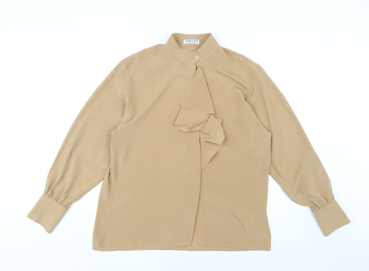 Jaeger Women Beige Ruffle Blouse, Size 12, Vintage