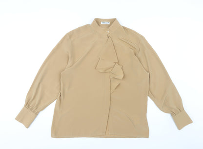 Jaeger Women Beige Ruffle Blouse, Size 12, Vintage
