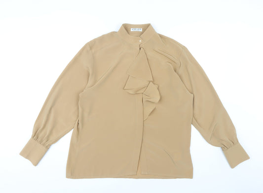 Jaeger Women Beige Ruffle Blouse, Size 12, Vintage
