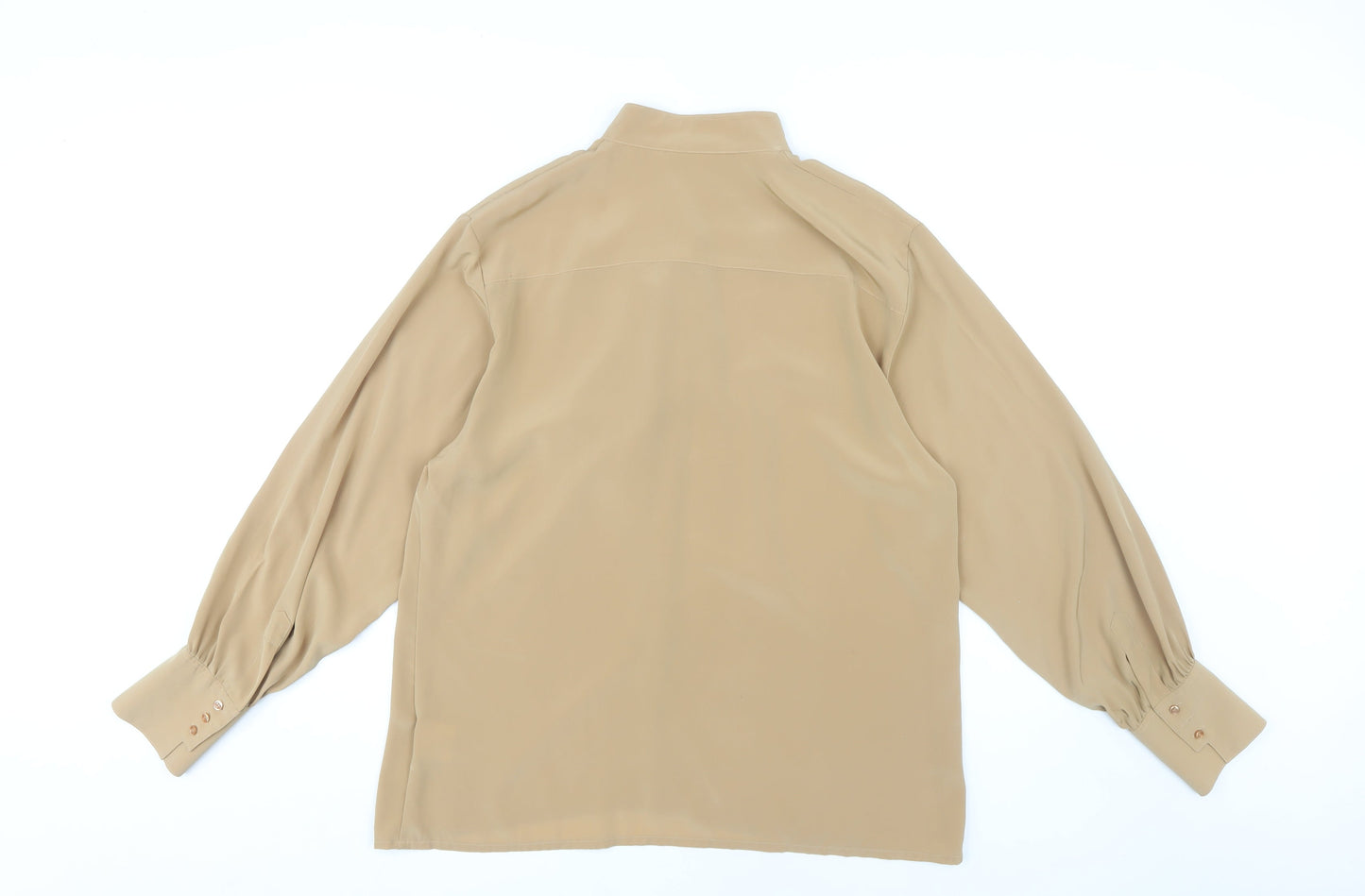 Jaeger Women Beige Ruffle Blouse, Size 12, Vintage