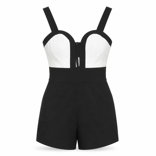 Front view of Miss Selfridge Women's Black & White Sleeveless Playsuit UK 8
