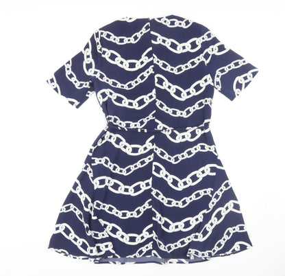 Warehouse Women's Blue Geometric A-Line Dress