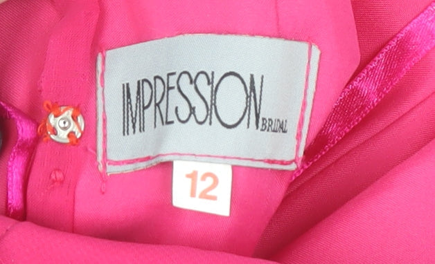 Impression Bridal Women's Pink One Shoulder A-Line Dress