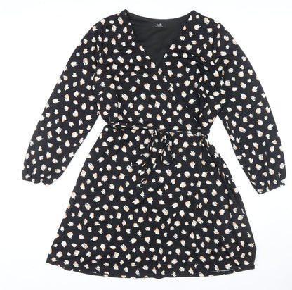 Wallis Women's Black Floral Wrap Dress Size 16