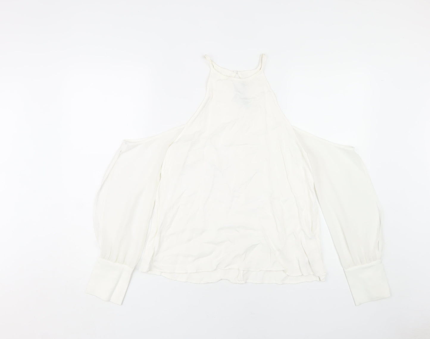 Zara Woman White Halter Blouse, M, Long Sleeve, Cold Shoulder