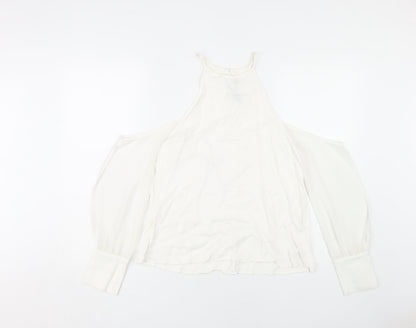 Zara Woman White Halter Blouse, M, Long Sleeve, Cold Shoulder