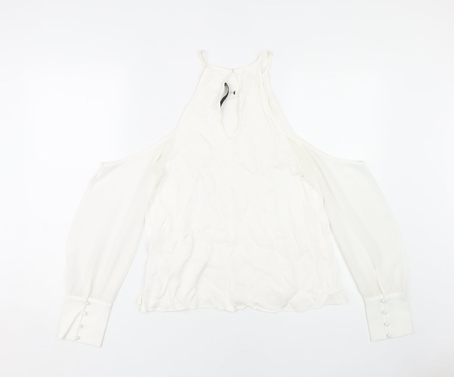 Zara Woman White Halter Blouse, M, Long Sleeve, Cold Shoulder