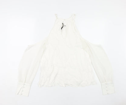 Zara Woman White Halter Blouse, M, Long Sleeve, Cold Shoulder