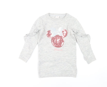 Disney Girls Grey Minnie Mouse Pullover Jumper, 5-6 Years