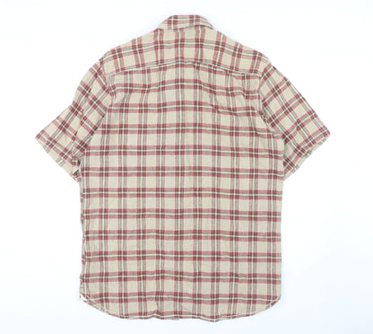 Timberland Men's Beige Plaid Shirt M Short Sleeve