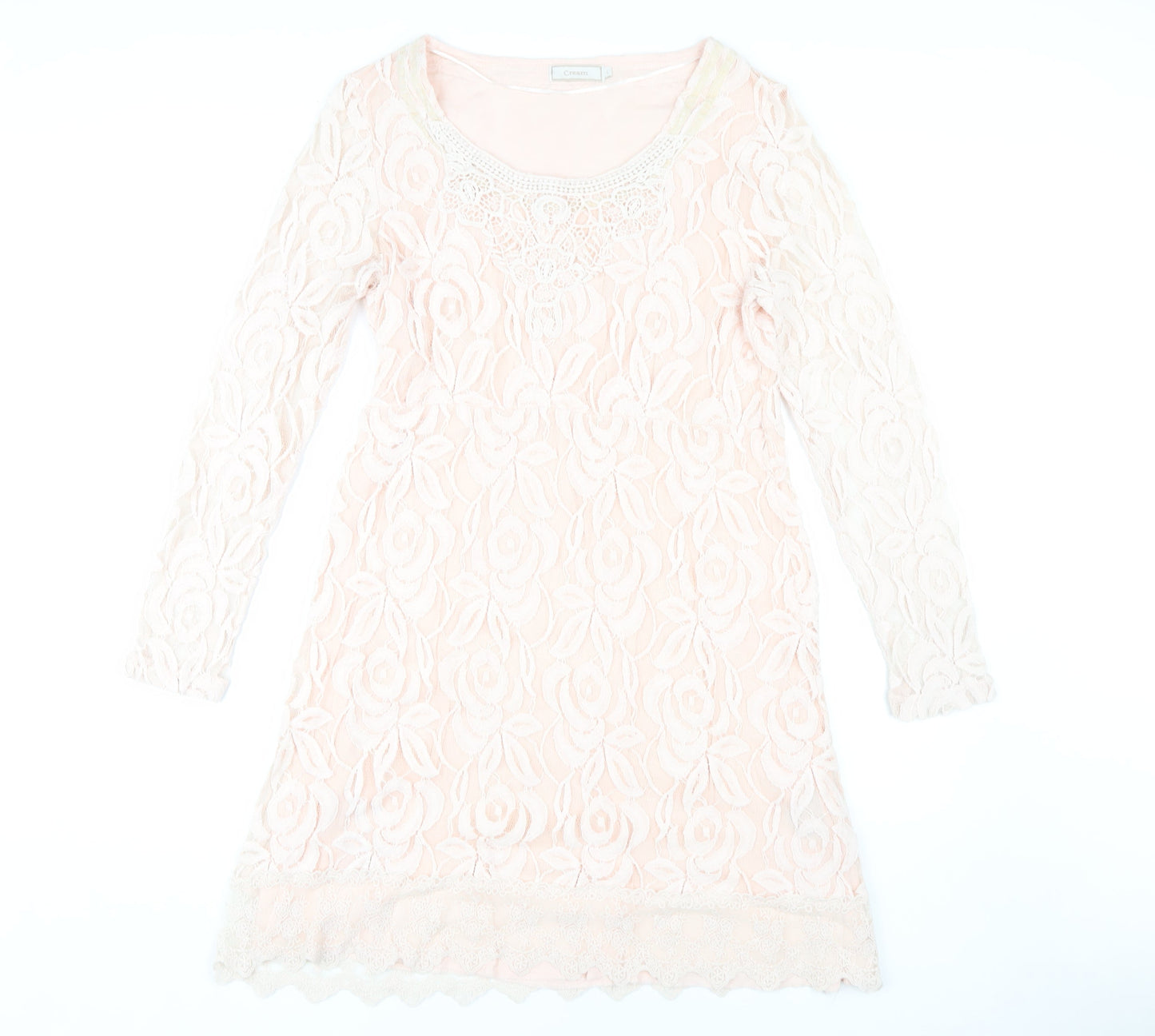 Cream Women's Ivory Lace Knee Length Shift Dress L
