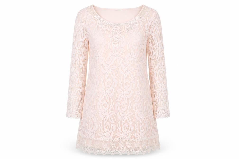Cream Women's Ivory Lace Knee Length Shift Dress L