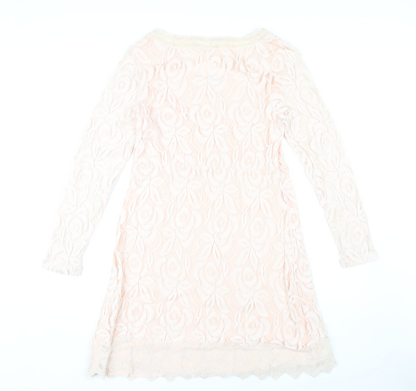 Cream Women's Ivory Lace Knee Length Shift Dress L