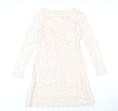 Cream Women's Ivory Lace Knee Length Shift Dress L