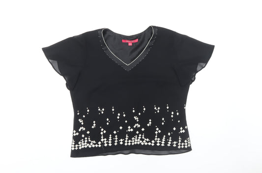 Jacques Vert Women's Black V-Neck Blouse, Size 12