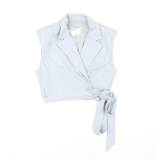 Bershka Women's Blue Cropped Blouse, Size L, V-Neck