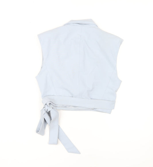 Bershka Women's Blue Cropped Blouse, Size L, V-Neck