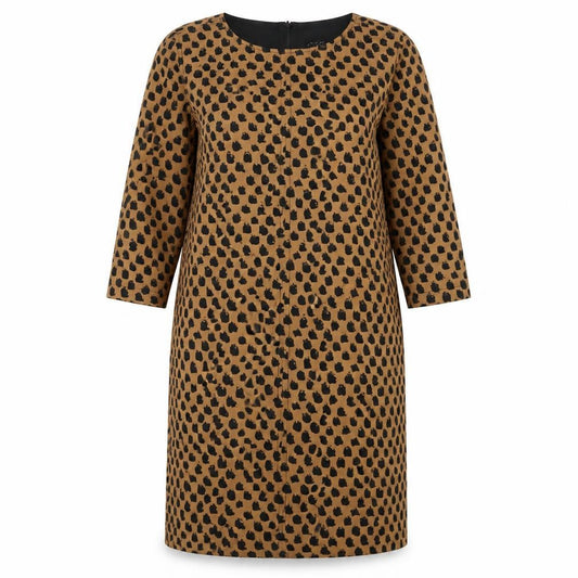 Front view of Jaeger Women's Brown Animal Print Shift Dress, size 14