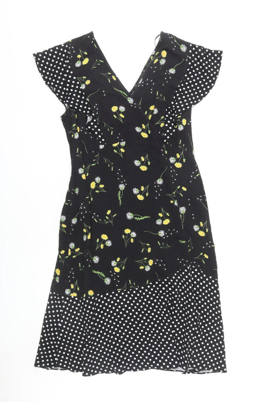 Next Women's Black Floral Wrap Dress Size 14