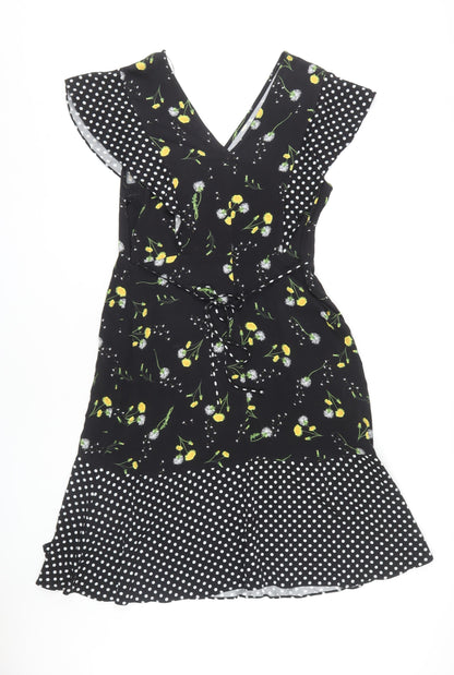 Next Women's Black Floral Wrap Dress Size 14