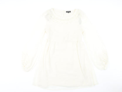 Warehouse Women's Ivory Long Sleeve Shift Dress 12