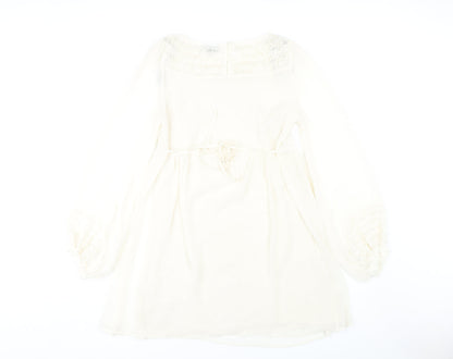 Warehouse Women's Ivory Long Sleeve Shift Dress 12