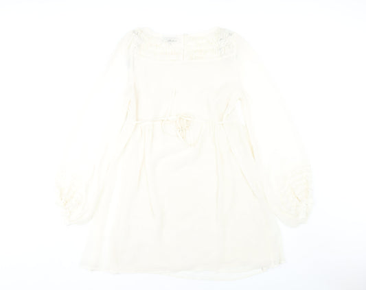 Warehouse Women's Ivory Long Sleeve Shift Dress 12