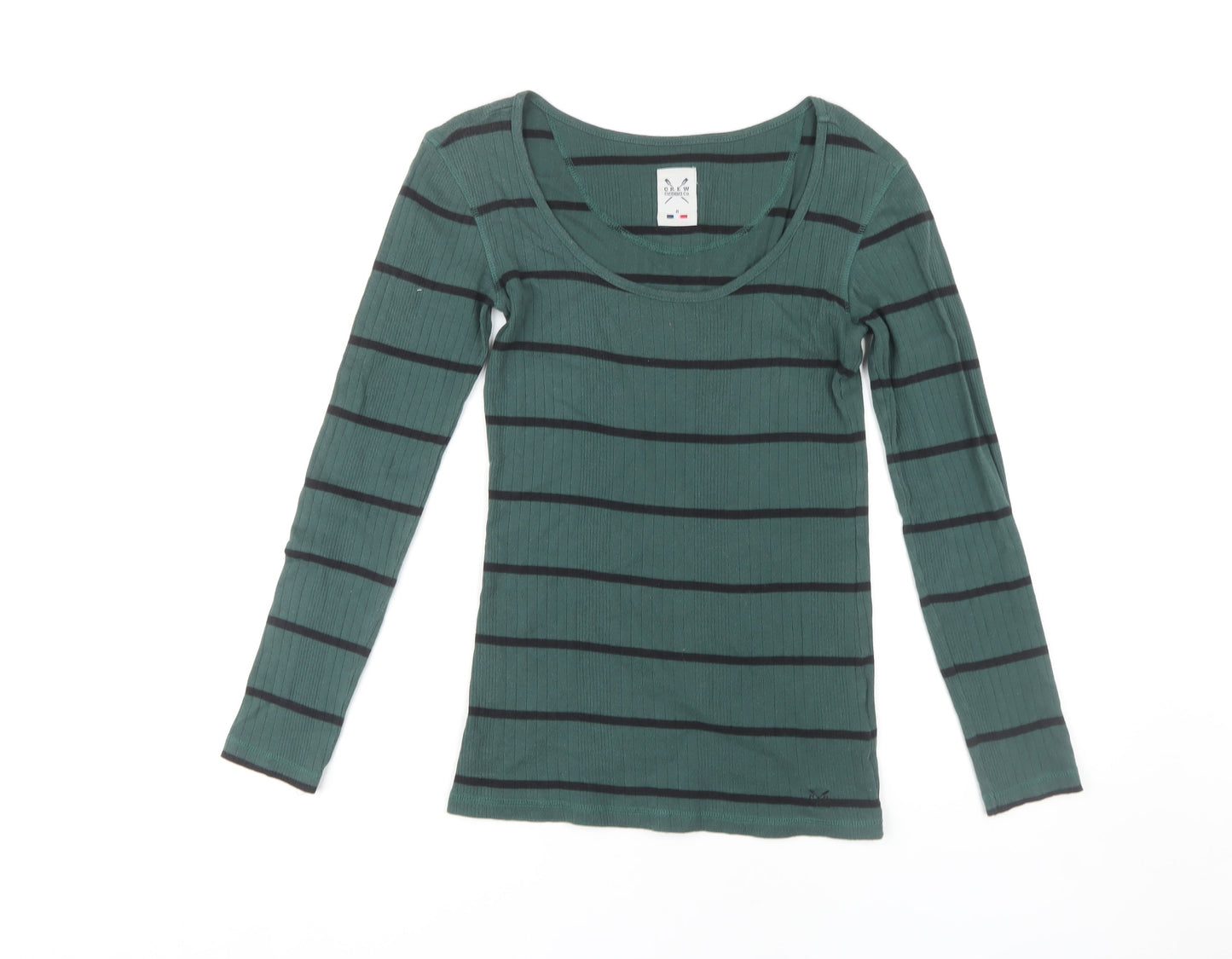 Crew Clothing Co. Women's Green Striped T-Shirt, Size 8