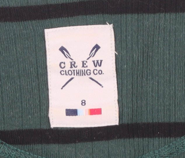 Crew Clothing Co. Women's Green Striped T-Shirt, Size 8