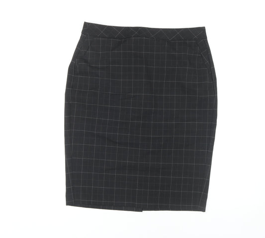 Marks and Spencer Black Check Pencil Skirt - UK 12