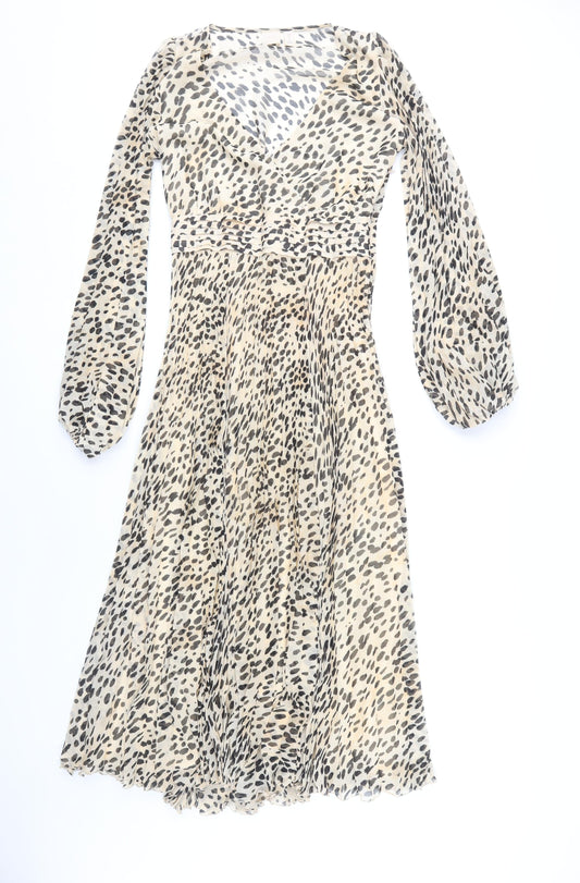 H&M Women Beige Animal Print V-Neck Dress Size 6