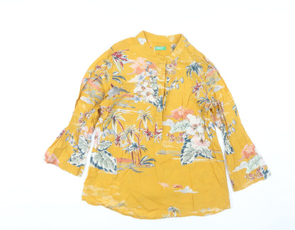 Womens UK Size S United Colors of Benetton Yellow Tunic Blouse
