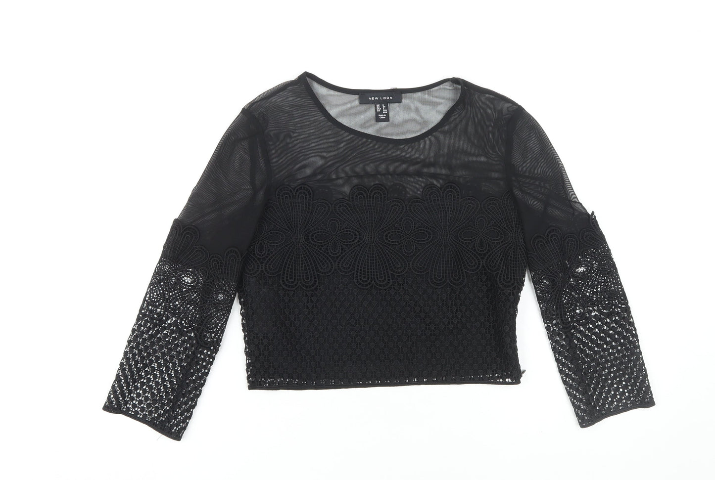 New Look Women's Black Cropped Lace Blouse UK 6