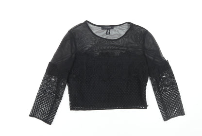 New Look Women's Black Cropped Lace Blouse UK 6