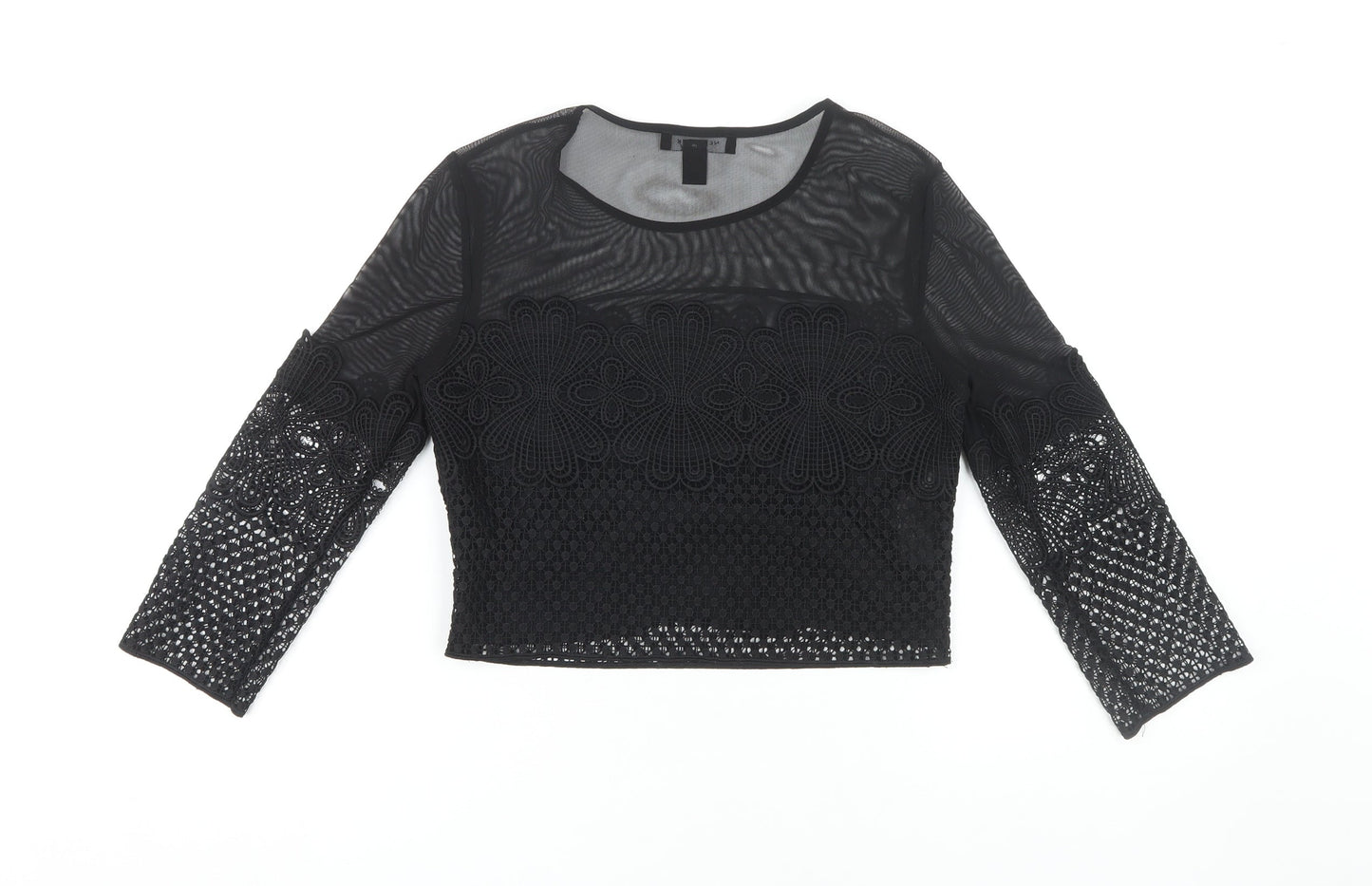 New Look Women's Black Cropped Lace Blouse UK 6