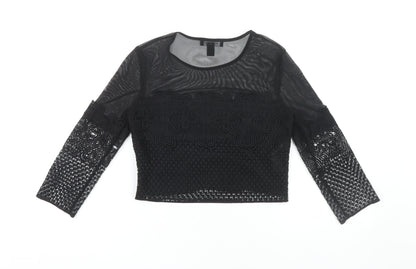 New Look Women's Black Cropped Lace Blouse UK 6