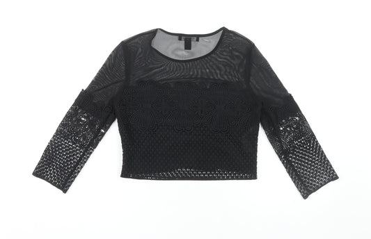 New Look Women's Black Cropped Lace Blouse UK 6