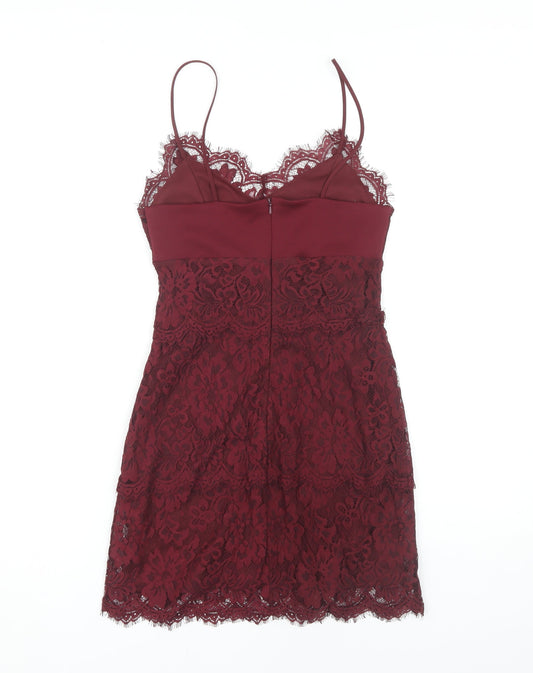 Topshop Women's Red Lace Slip Dress Size 10
