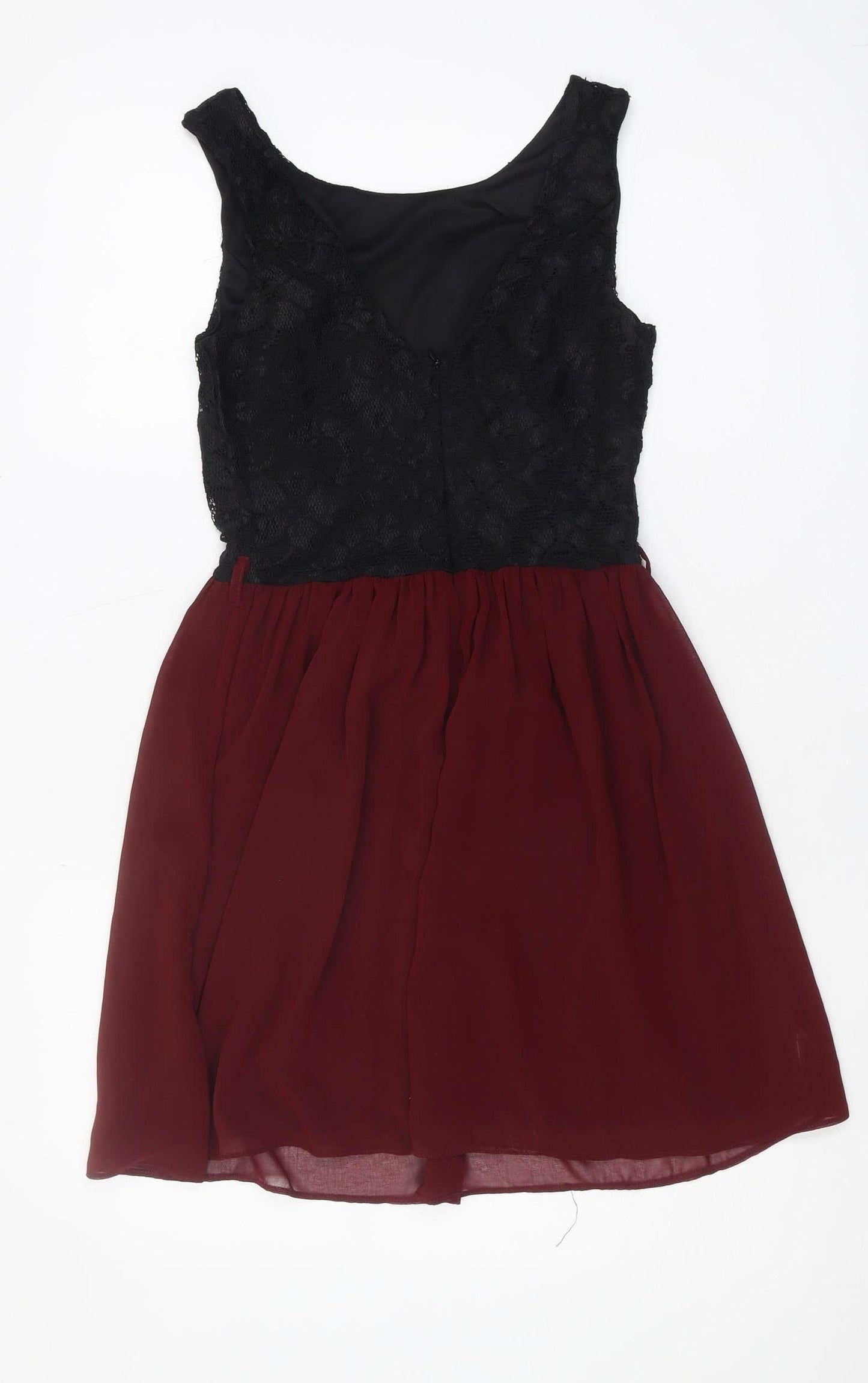New Look Women's Black Burgundy A-Line Dress Size 8