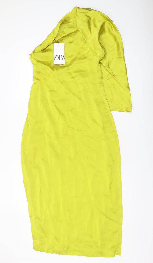 Zara Women's Green Off the Shoulder Sheath Dress, Size 12