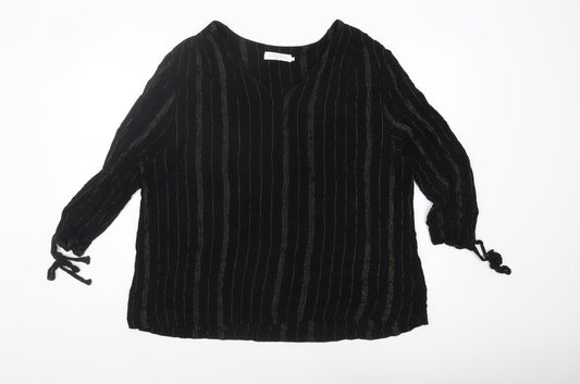 John Lewis Women's Black 3/4 Sleeve V-Neck Blouse