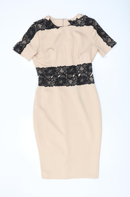 AX Paris Women's Beige Sheath Dress with Lace, Size 14