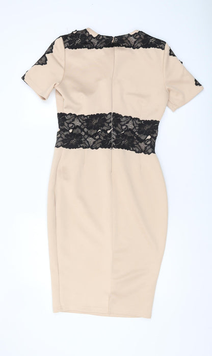 AX Paris Women's Beige Sheath Dress with Lace, Size 14
