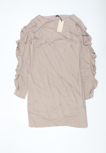ST Studio Beige Long Sleeve Ruffle Dress Size 8