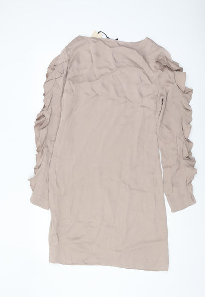 ST Studio Beige Long Sleeve Ruffle Dress Size 8