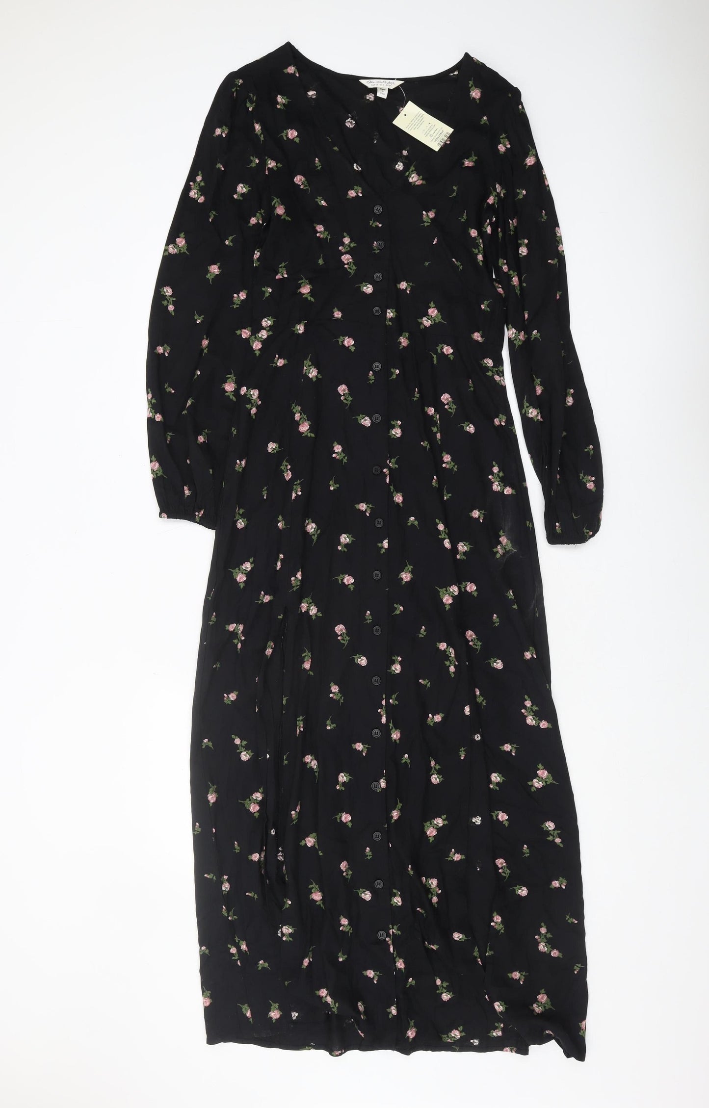 Miss Selfridge Women's Black Floral Midi Dress Size 8